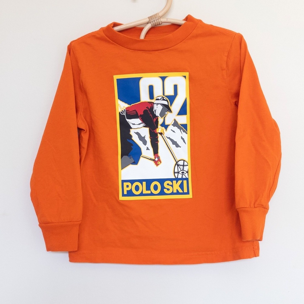 Ralph Lauren Polo Ski‎ Shirt Orange Long Sleeve Graphic Tee Kids 3T